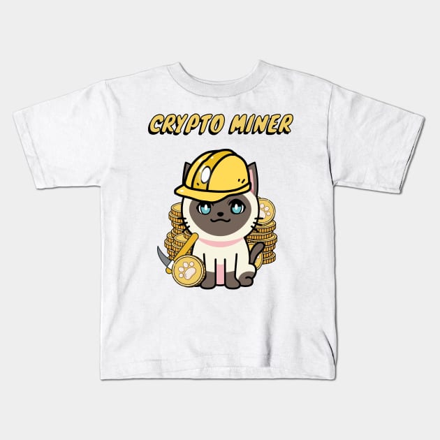 Cute Siamese cat is a crypto miner Kids T-Shirt by Pet Station